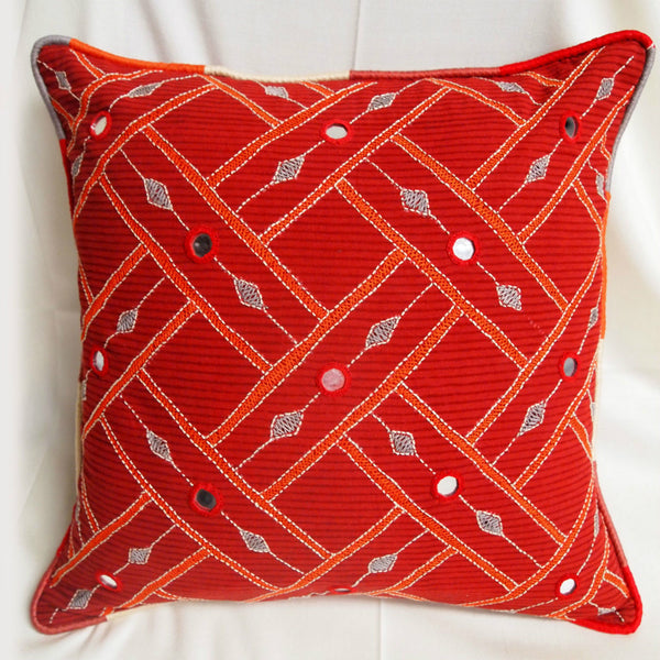 Rust Mirror Embroidery Cushion Cover VALOOSA